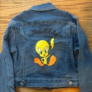 Warner Bros. Blue Denim Jacket with Tweety and Lightning Bolt